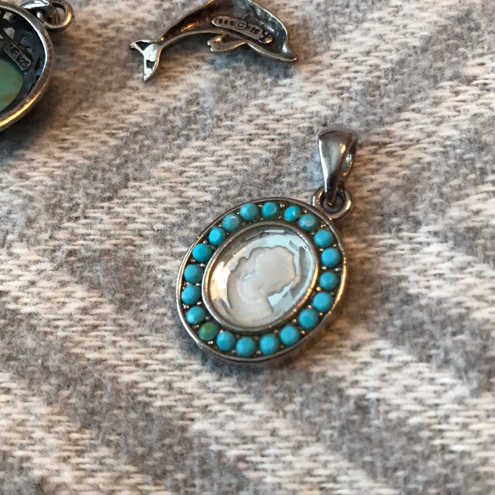 Silver Necklace Pendants Silver 925 Dolphin Turquoise Heart Thank You - Picture 12 of 16